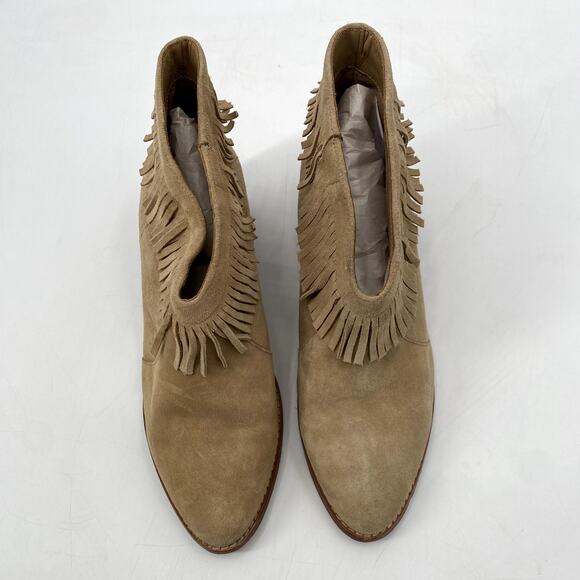 Joie Tan Suede Fringe Low Heeled Booties - Picture 3 of 5